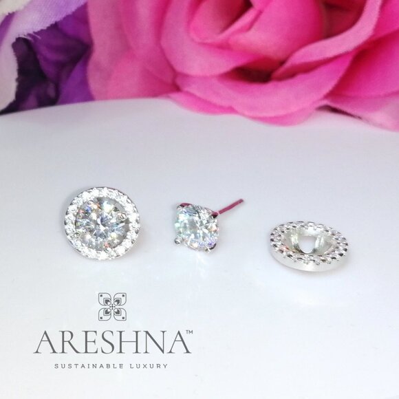 2.5 Carat Round Cut Lab Created Diamond Halo Earrings Stud Jackets Push Gift - Picture 5 of 12